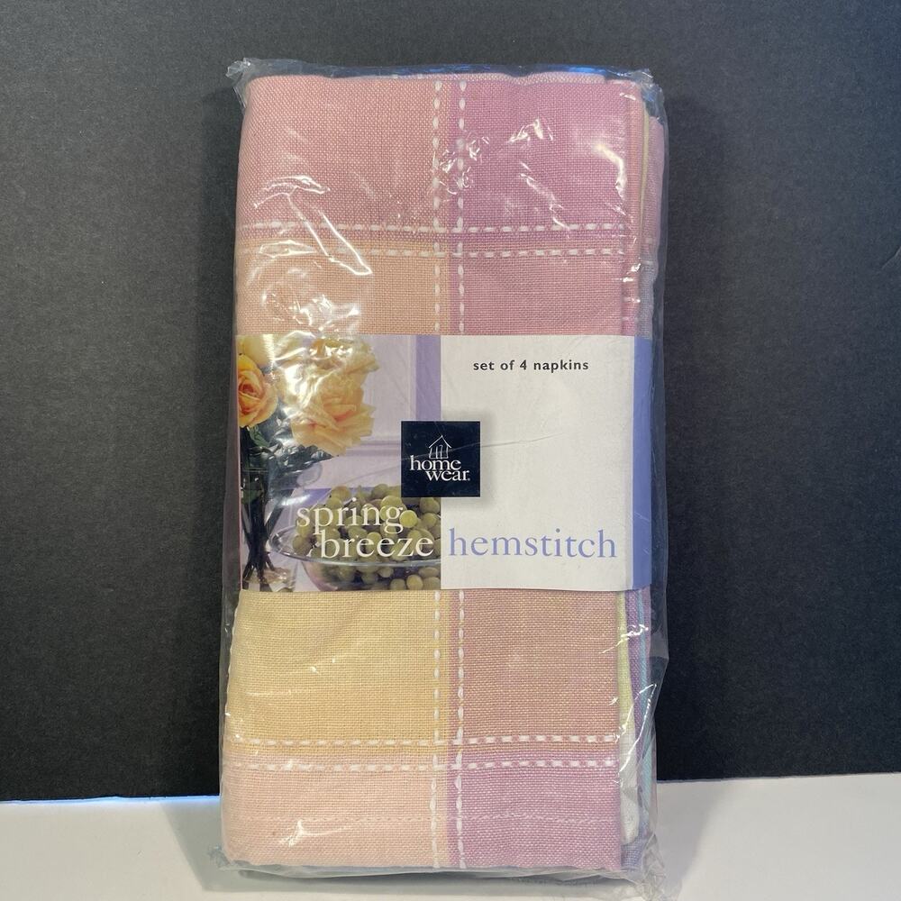 Home Wear Spring Breeze Hemstitch Napkins Pastel Plaid 100% Cotton